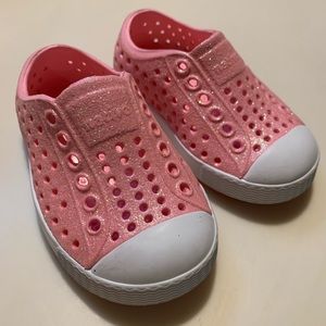 Pink sparkle kids native sneakers